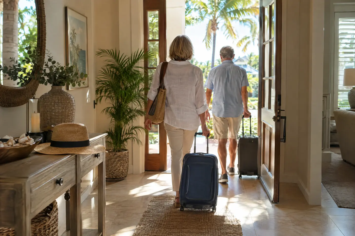 Suitcases just inside the front door of a Cape Coral home at the start of the season